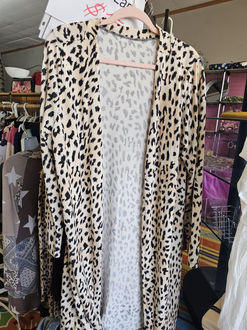 entro Beige and Black Leopard Print Open-Front Cardigan